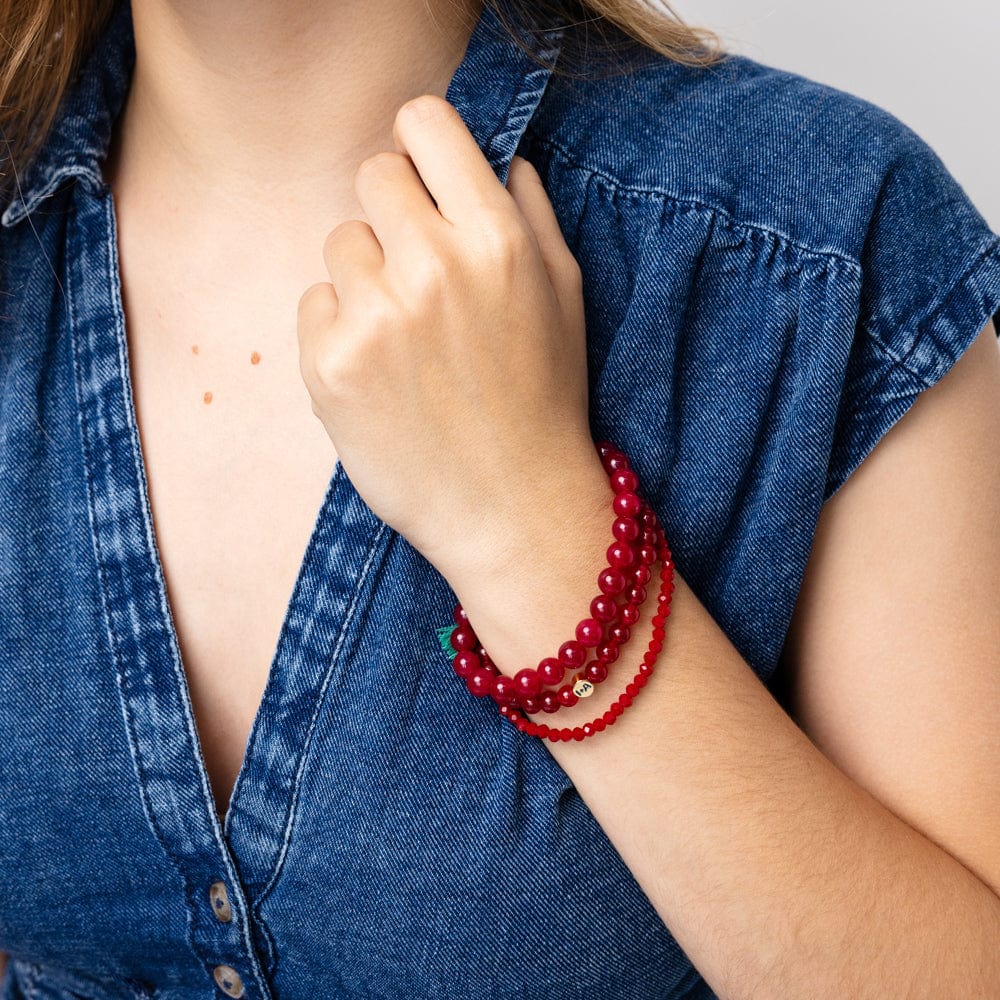 Addison Set Of 3 Stretch Bracelets Glass And Crystal With Bag Raspberry Stack