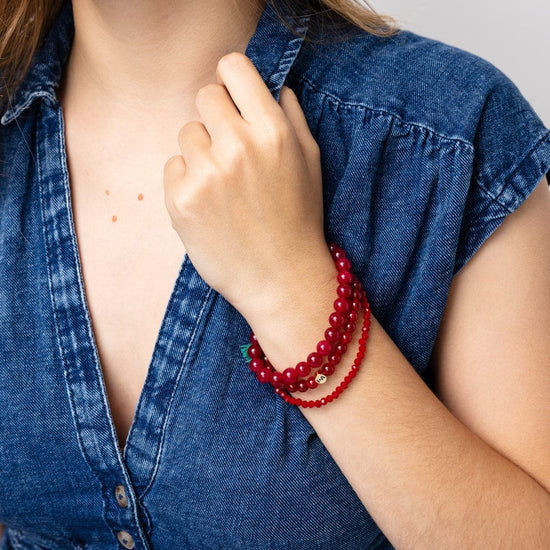 Addison Set Of 3 Stretch Bracelets Glass And Crystal With Bag Raspberry Stack