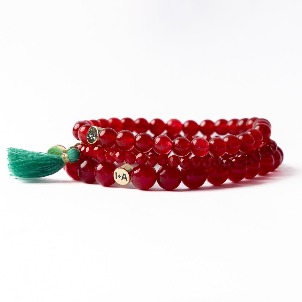 Addison Set Of 3 Stretch Bracelets Glass And Crystal With Bag Raspberry Stack