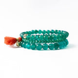 Addison Set Of 3 Stretch Bracelets Glass And Crystal With Bag Teal Green Stack