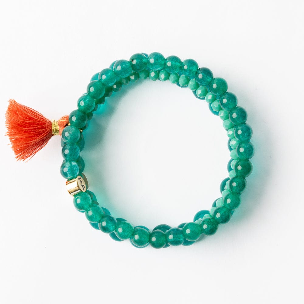 Addison Set Of 3 Stretch Bracelets Glass And Crystal With Bag Teal Green Stack