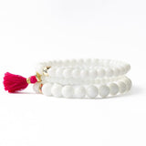 Addison Set Of 3 Stretch Bracelets Glass And Crystal With Bag White Stack
