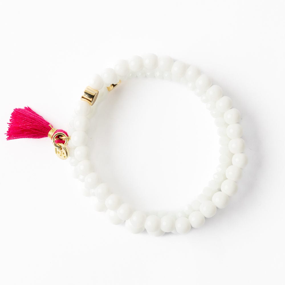 Addison Set Of 3 Stretch Bracelets Glass And Crystal With Bag White ...