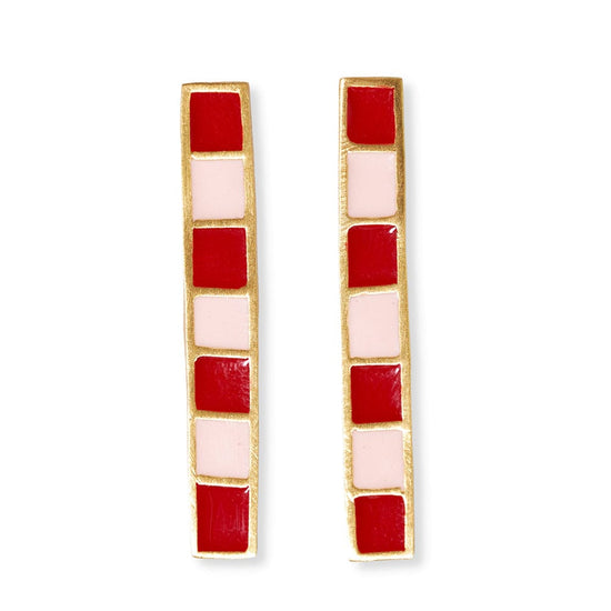 Load image into Gallery viewer, Adele Colorblock Enamel Bar Earrings Red/Blush Red/Blush DROP
