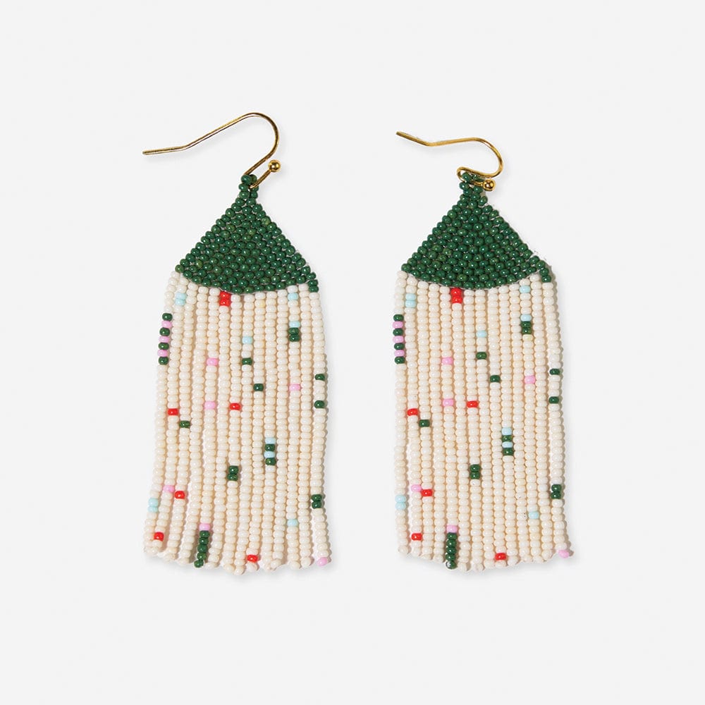 Agnes Faire Isle Confetti Beaded Fringe Earring Green Earrings