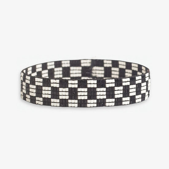 Alex Small Checked Beaded Stretch Bracelet Black and White Bracelet