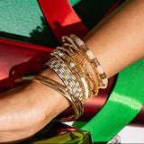Alex Small Checkered Beaded Stretch Bracelet Ivory/Gold Stretch