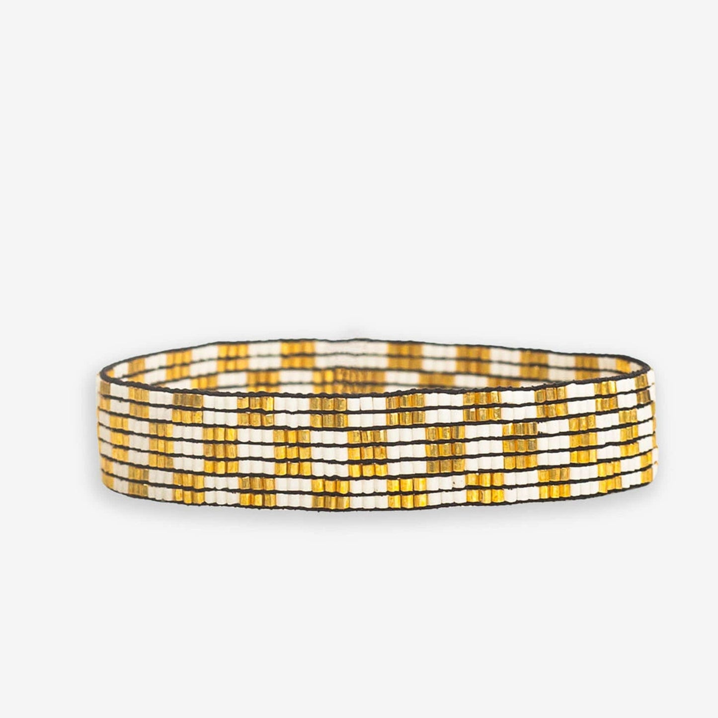 Alex Small Checkered Beaded Stretch Bracelet Ivory/Gold