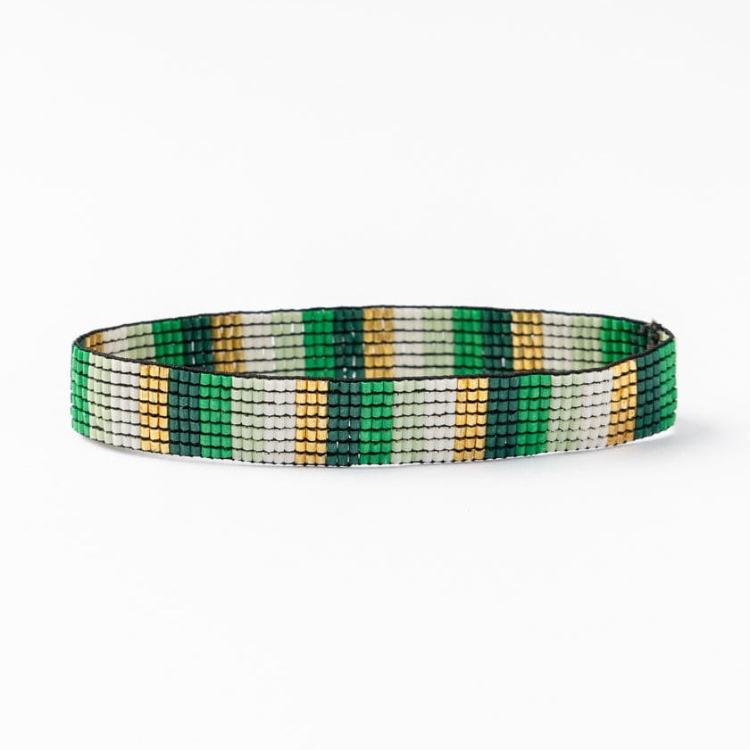 Alex Stripes Beaded Stretch Bracelet Green Gold Stretch