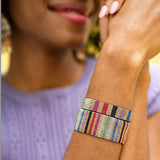 Alex Vertical Lines Beaded Stretch Bracelet Gold Multicolor Bracelet