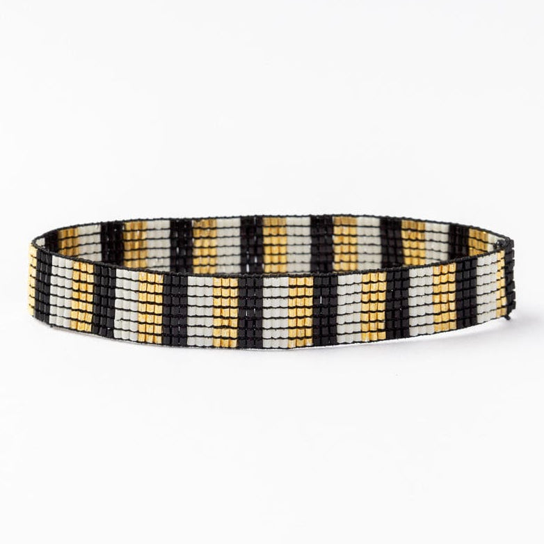 Alex Vertical Stripes Beaded Stretch Bracelet Black Stretch