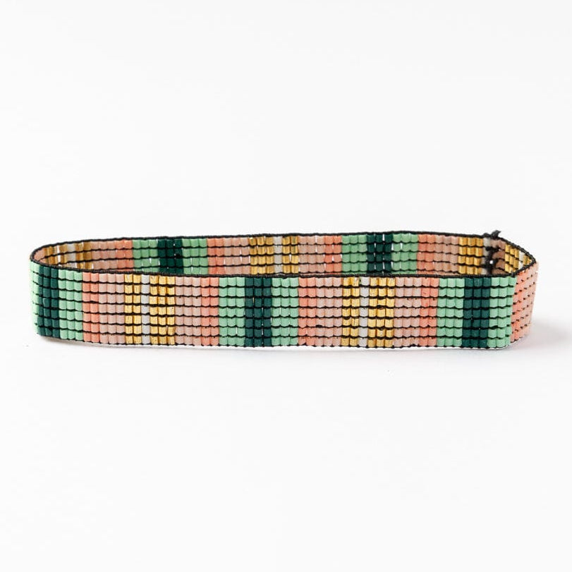 Alex Vertical Stripes Beaded Stretch Bracelet Green Blush Stretch