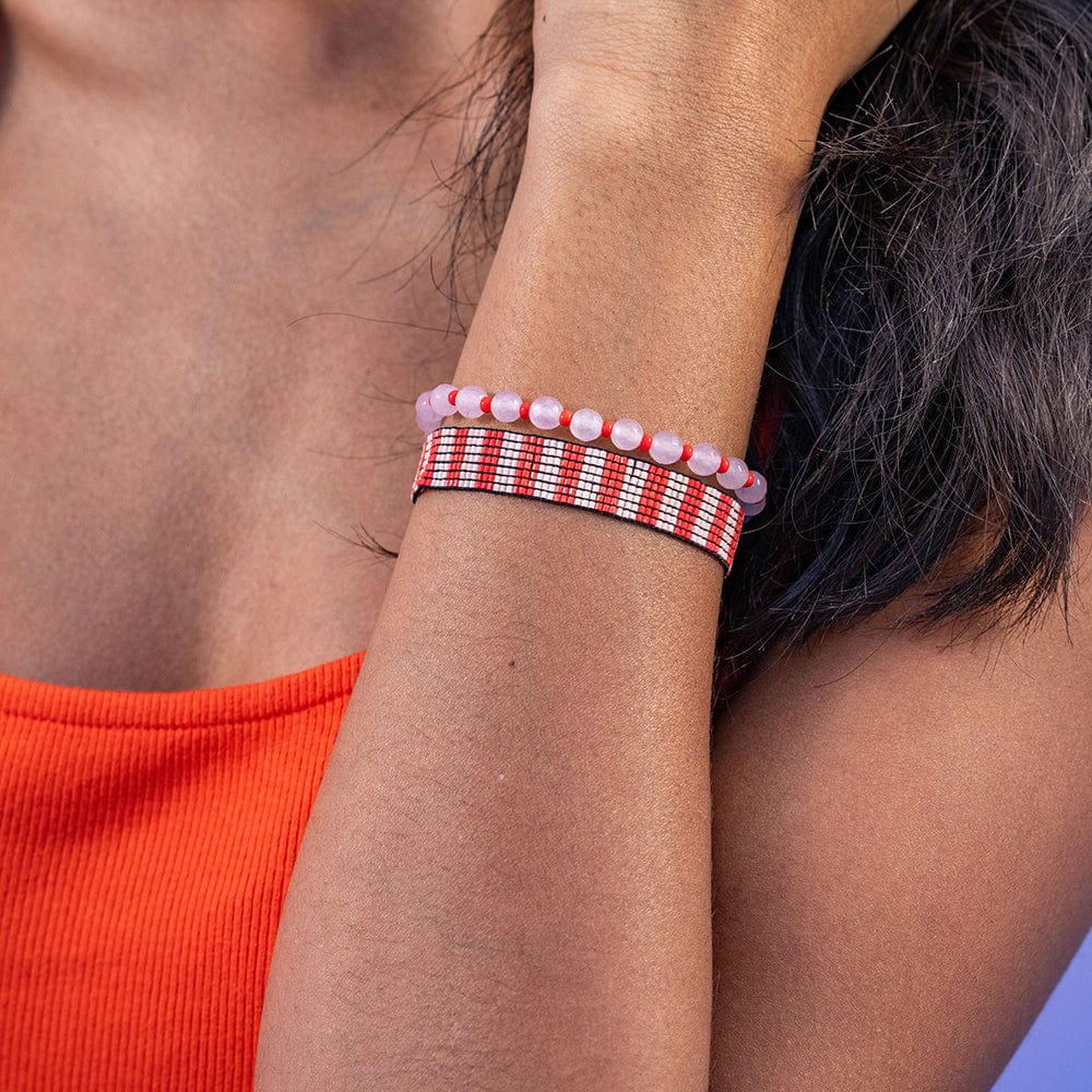Alex Vertical Stripes Beaded Stretch Bracelet Lapis Coral Stretch