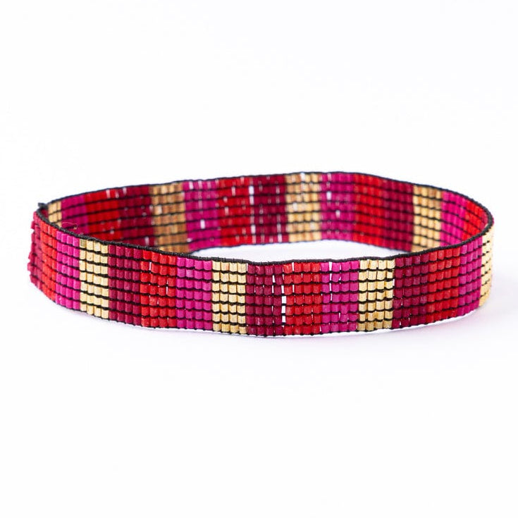 Alex Vertical Stripes Beaded Stretch Bracelet Pink Stretch
