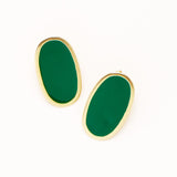 Alexis Oval Enamel Post Earrings Green Framed In Brass Large Stud