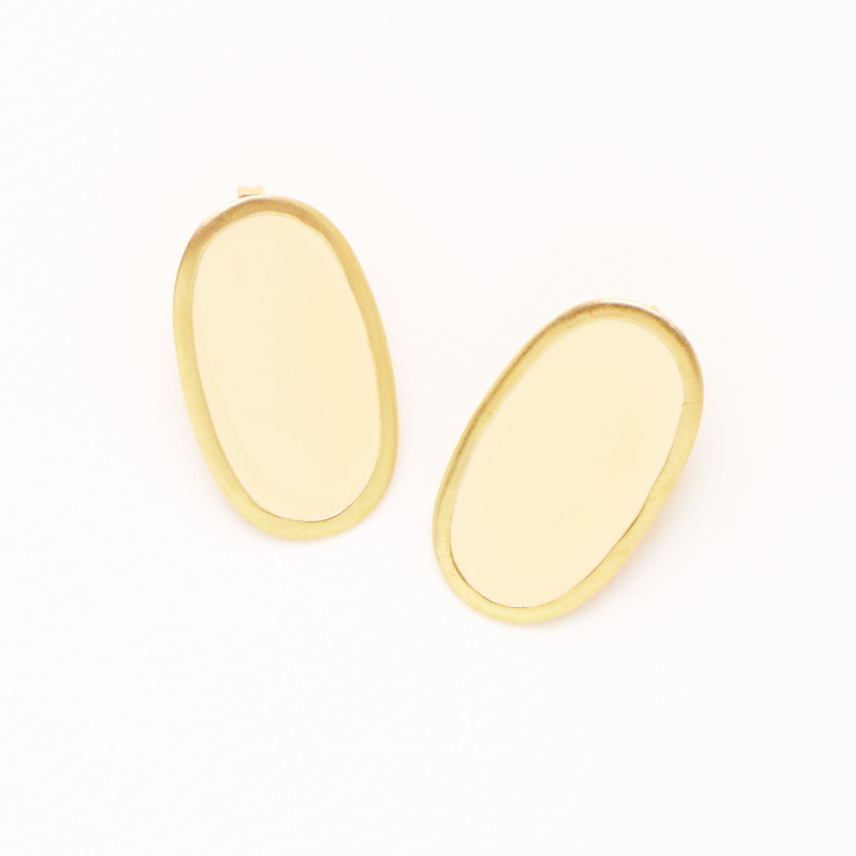 Alexis Oval Enamel Post Earrings Ivory Framed In Brass Large Stud
