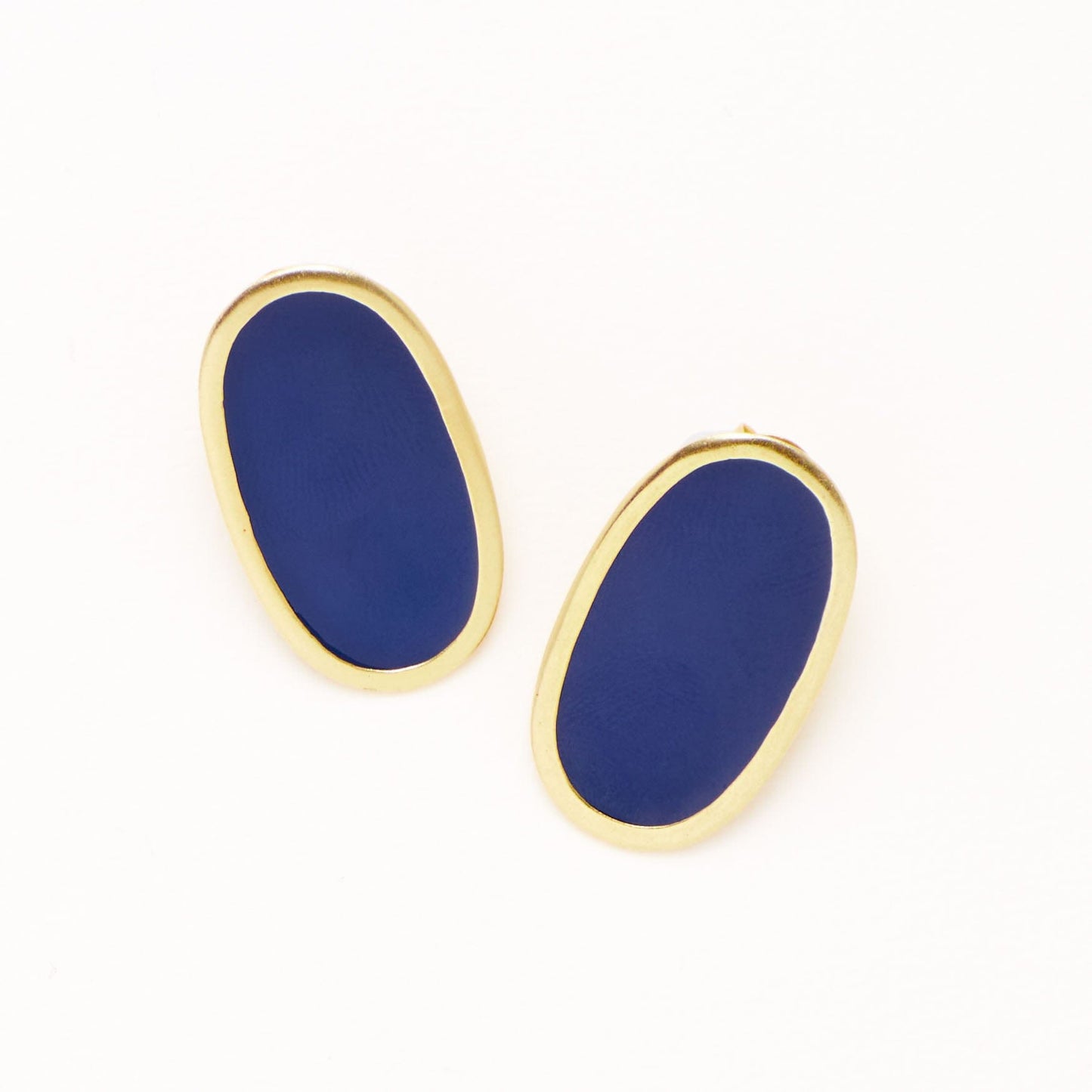Alexis Oval Enamel Post Earrings Navy Framed In Brass Large Stud