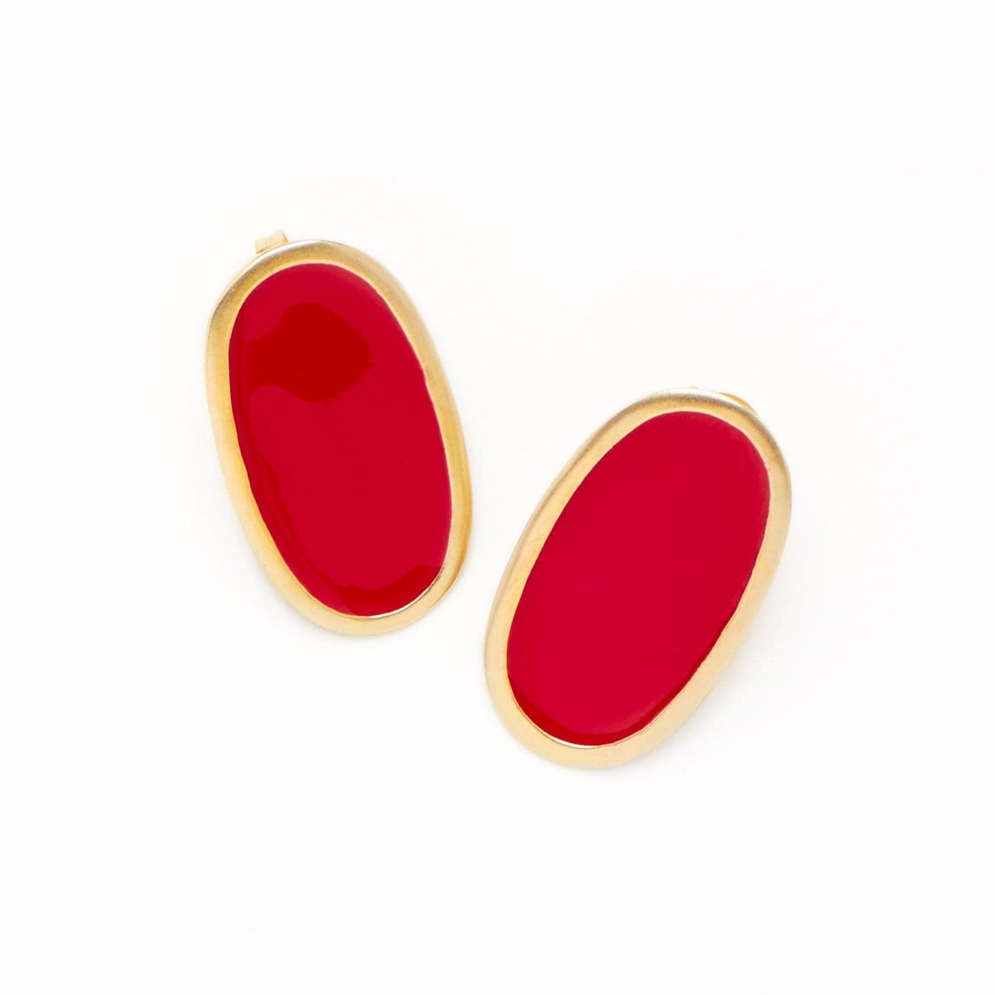 Alexis Oval Enamel Post Earrings Red Framed In Brass Large Stud