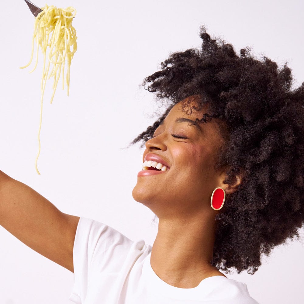 Alexis Oval Enamel Post Earrings Red Framed In Brass Large Stud