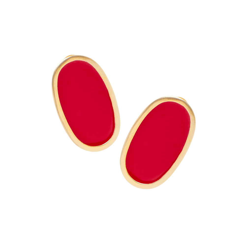 Alexis Oval Enamel Post Earrings Red Framed In Brass Earrings