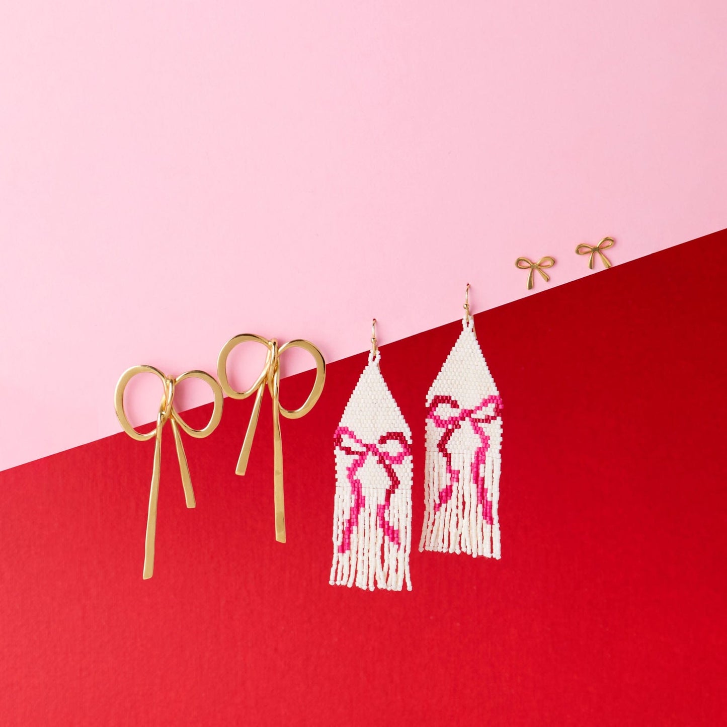 Alice Brass Mini Ribbon Bow Post Earrings 18k Gold Stud