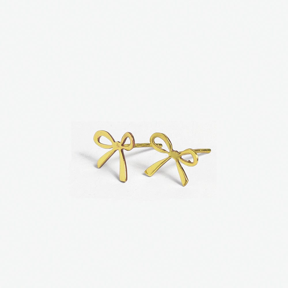 Alice Brass Mini Ribbon Bow Post Earrings 18k Gold Stud Earrings