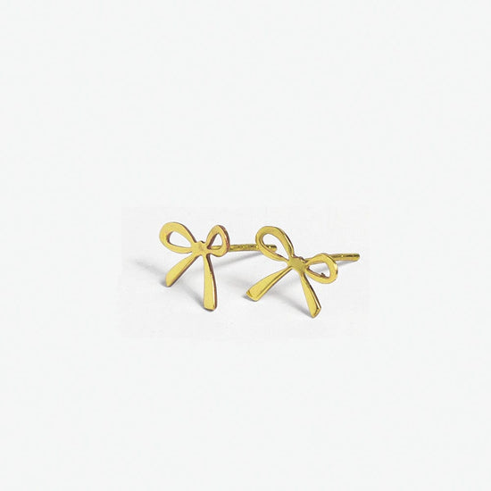 Alice Brass Mini Ribbon Bow Post Earrings 18k Gold Stud Earrings