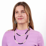 Allie Seed Bead Long Necklace Black + White Single Strand