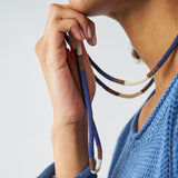 Allie Seed Bead Long Necklace Brown, Blue, + Ivory Single Strand