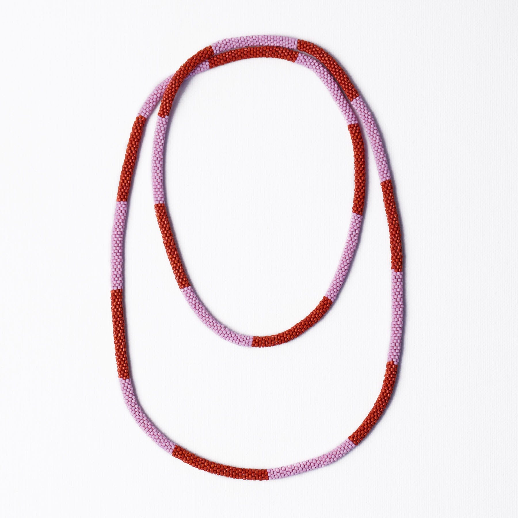 Allie Seed Bead Long Necklace Lavender + Rust Single Strand