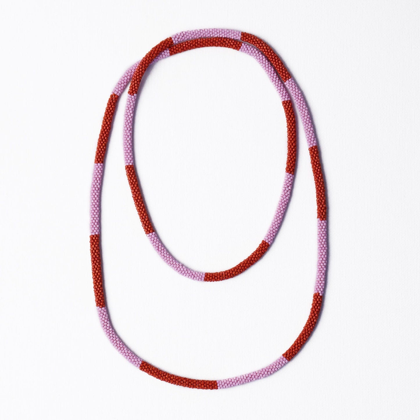 Allie Seed Bead Long Necklace Lavender + Rust Single Strand