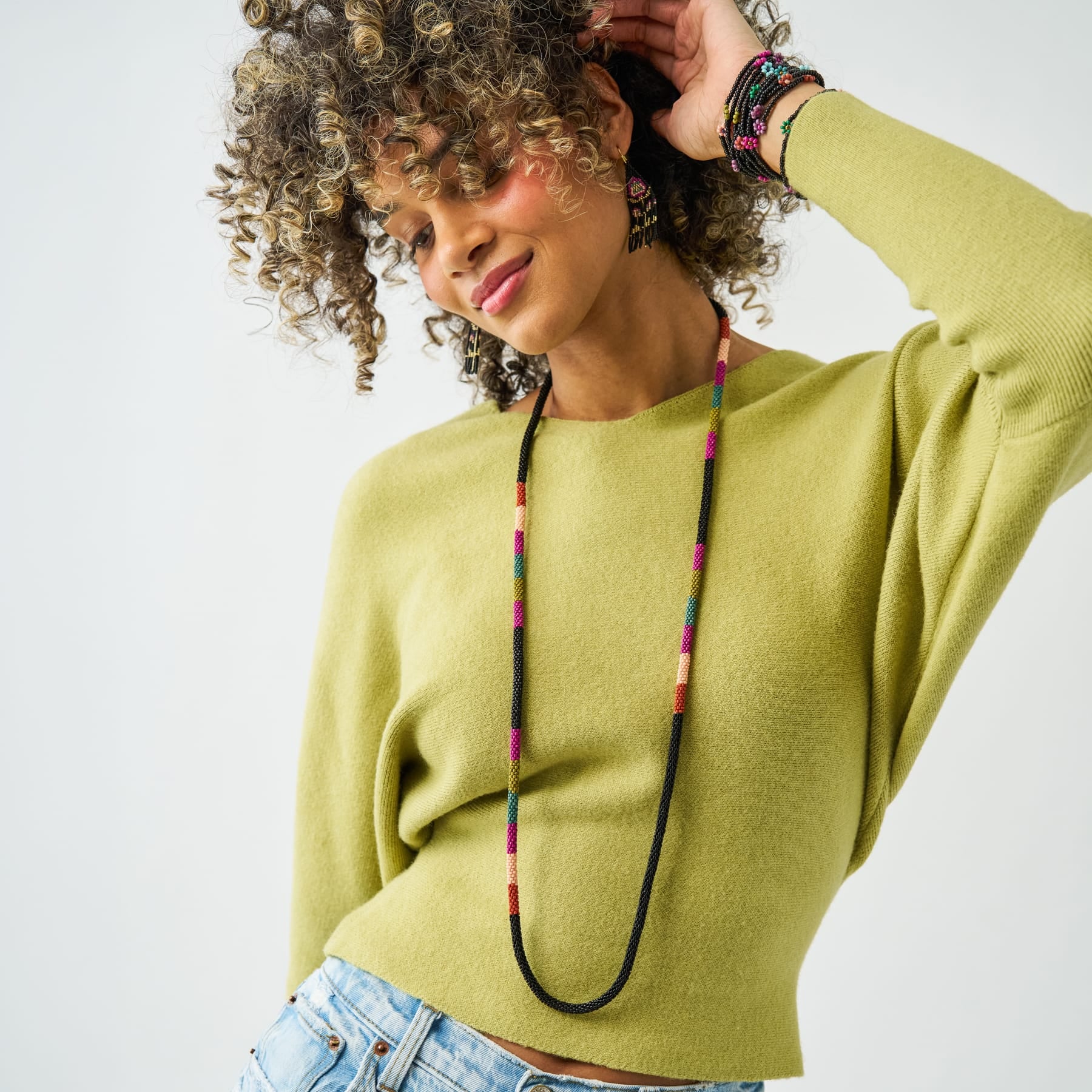 Allie Seed Bead Long Necklace Muted Single Strand