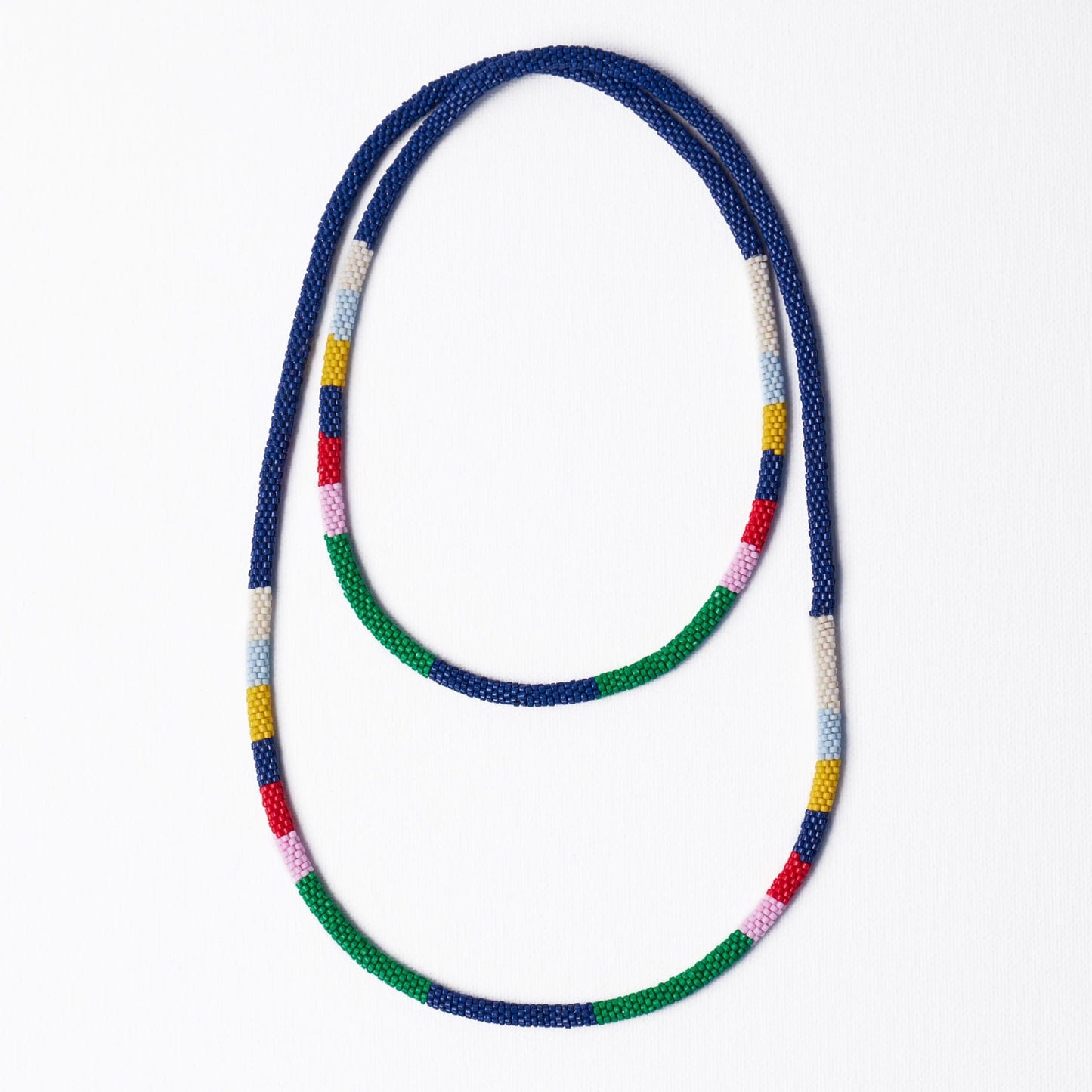 Allie Seed Bead Long Necklace Navy  + Multi Single Strand