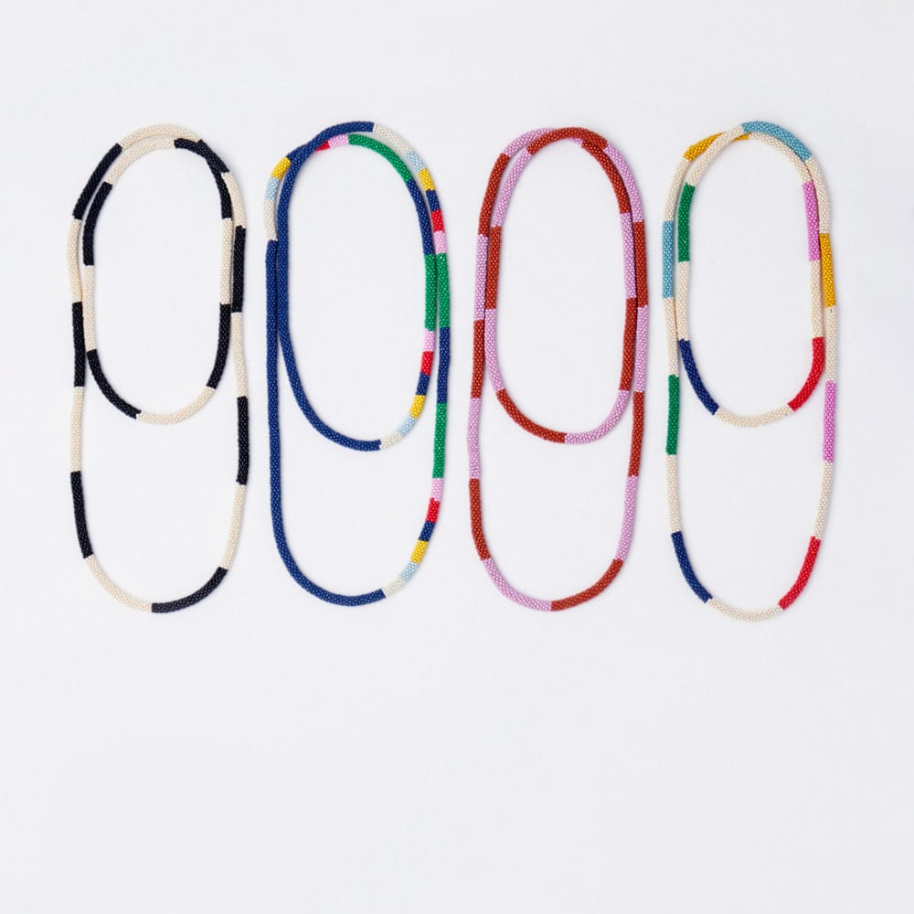 Allie Seed Bead Long Necklace Navy  + Multi Single Strand
