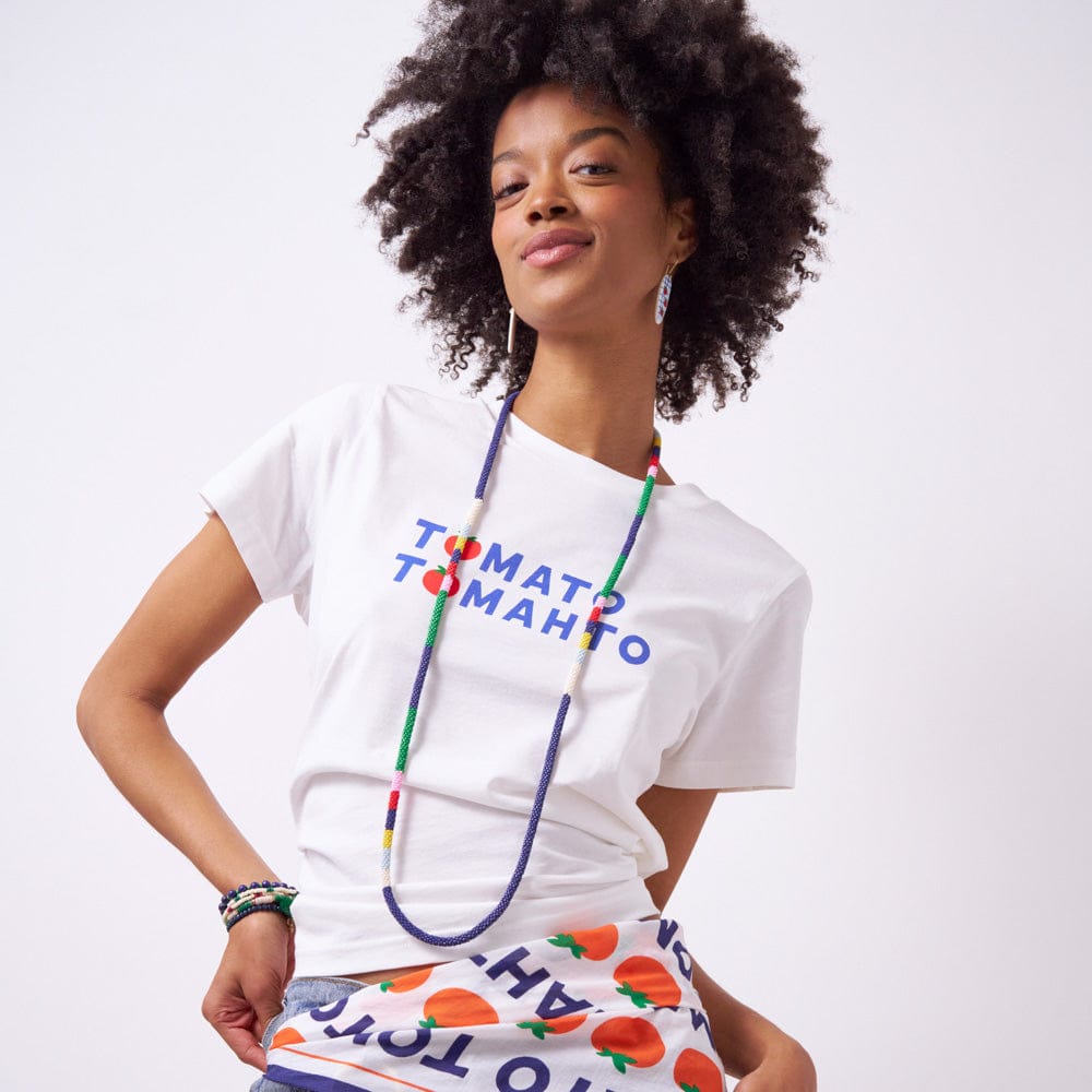 Allie Seed Bead Long Necklace Navy  + Multi Single Strand