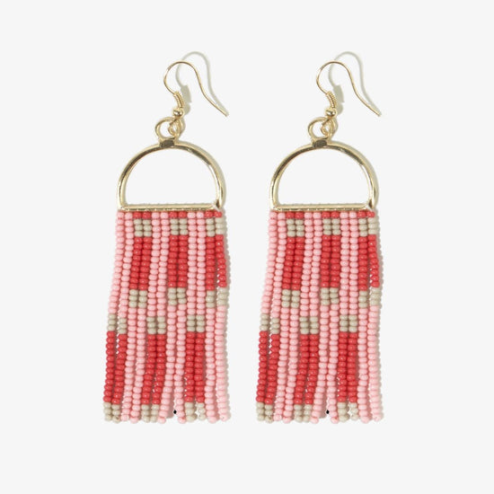 Allison Check Stripe Beaded Fringe Earrings Blush Fringe Earrings