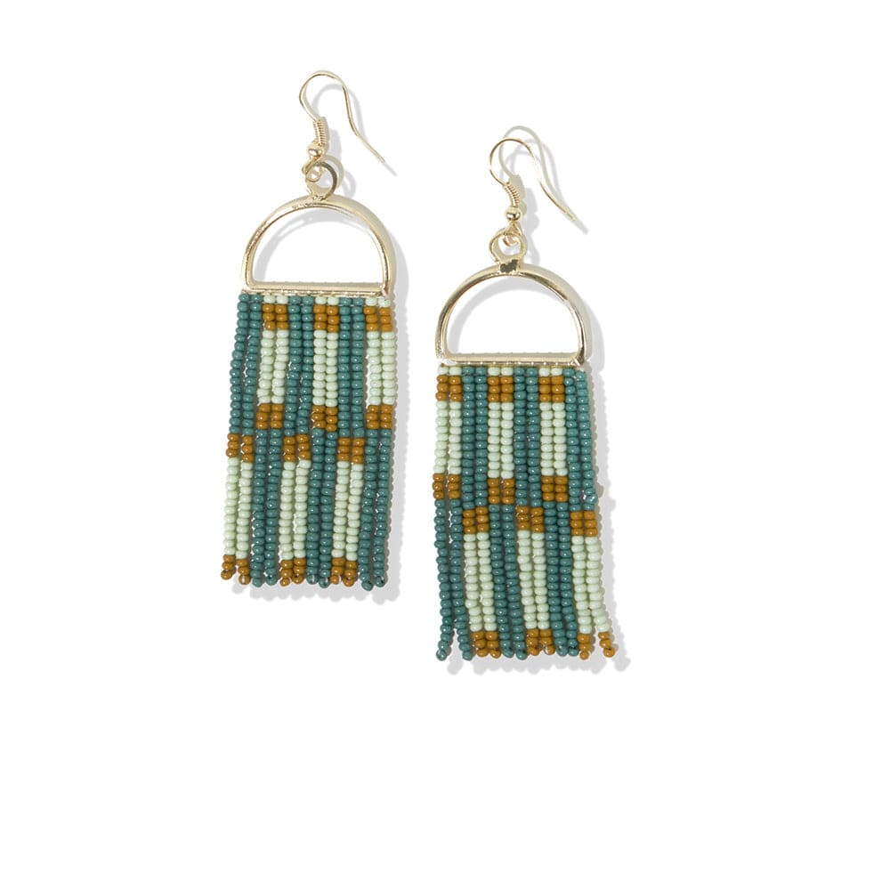 INK+ALLOY Brittany Mixed Triangles Beaded Fringe Earrings Greens + Rust