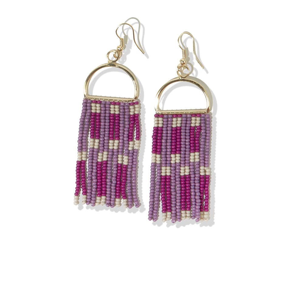 Allison Check Stripe Beaded Fringe Earrings Lilac Earrings