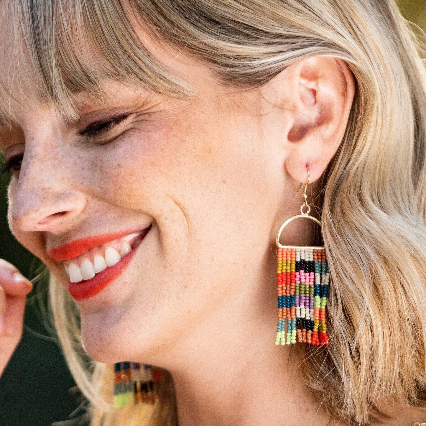Allison Checkered Beaded Fringe Earrings Multicolor Earrings