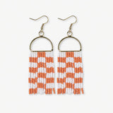 Allison Checkered Beaded Fringe Earrings Orange + White