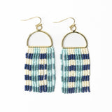 Allison Gingham Beaded Fringe Earrings Blue Fringe