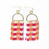 Allison Gingham Beaded Fringe Earrings Pink Fringe