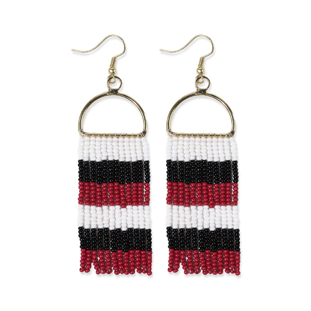 Allison Horizontal Stripe Beaded Fringe Earrings Red + Black