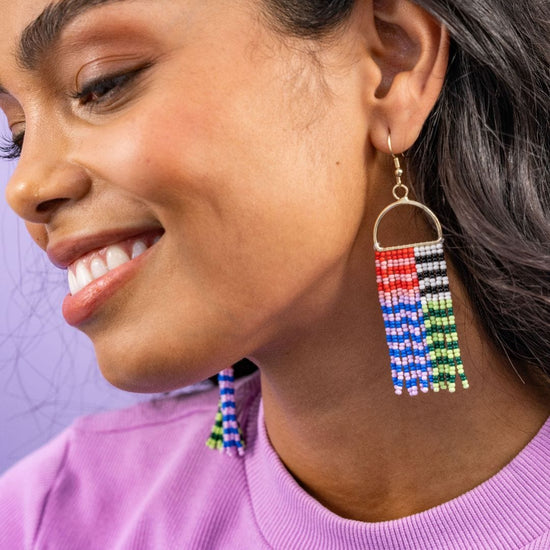 Allison Horizontal Striped Grid Beaded Earrings Jaipur Fringe