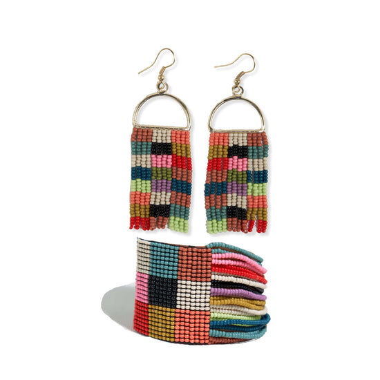 Allison + Olive checkered beaded earrings and bracelet set Multi-color