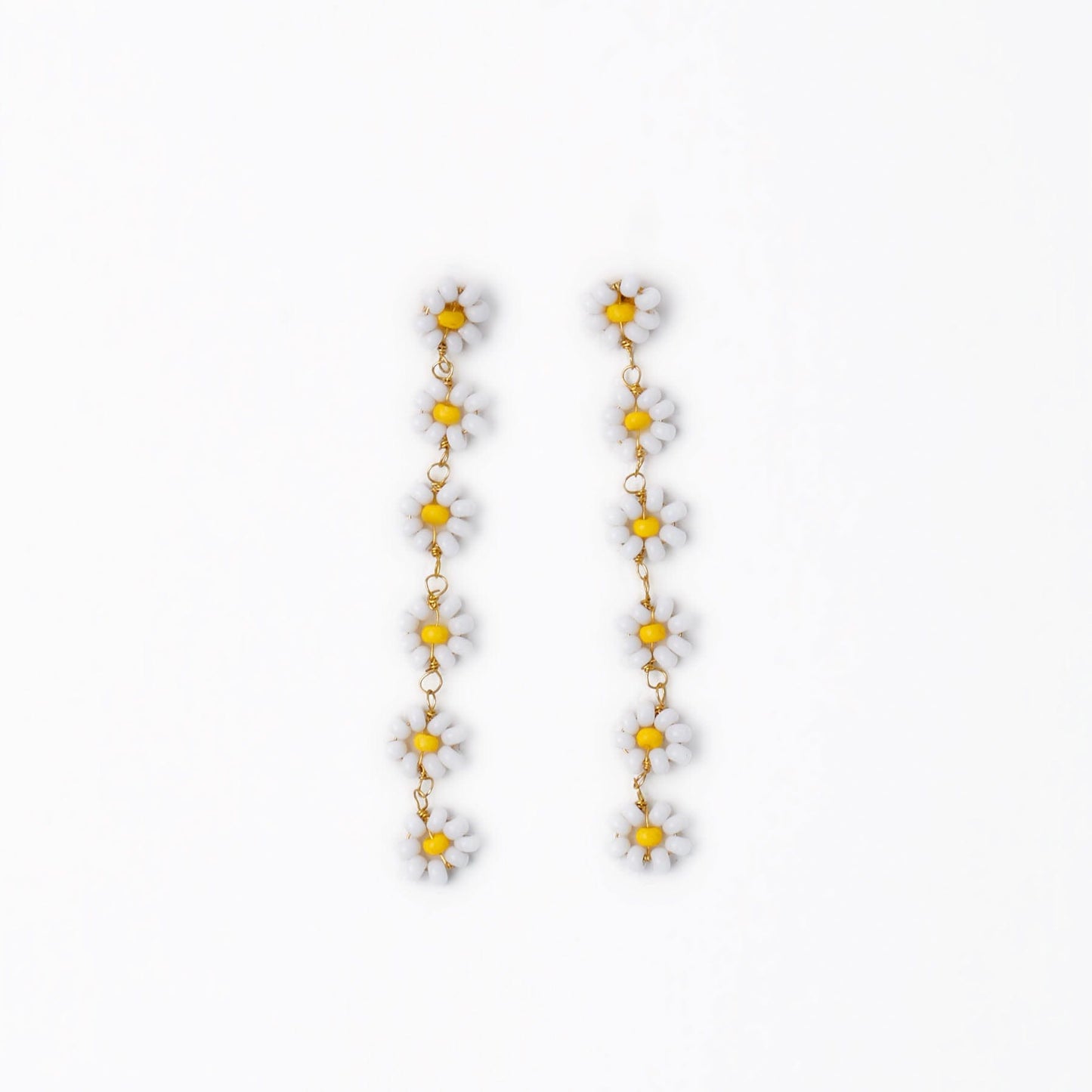 Amanda Flower Beaded Dangle Earrings White + Yellow Drop