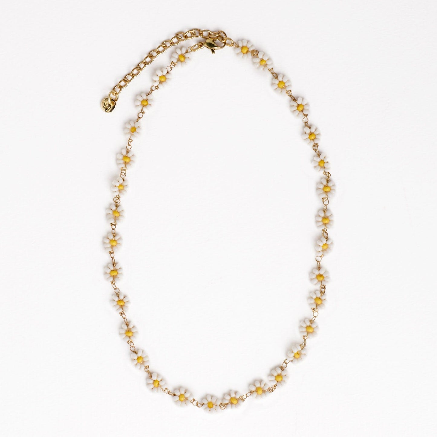 Amanda Flowers Beaded Necklace White + Yellow Single Strand