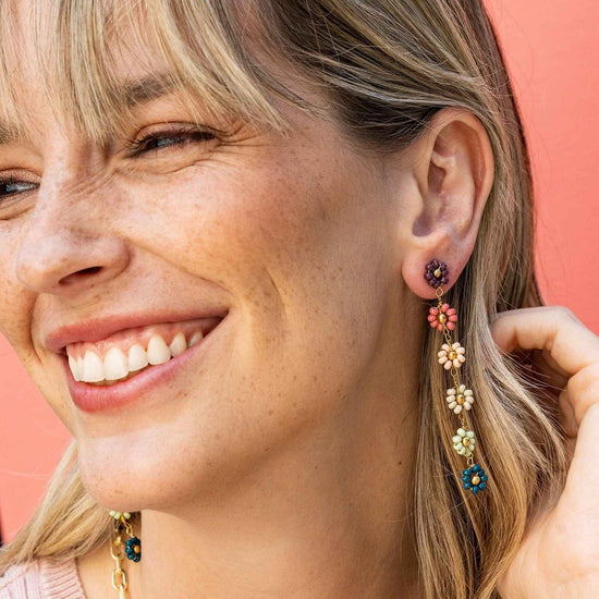 Amanda Multi Color Flower Beaded Dangle Earrings Port Earrings