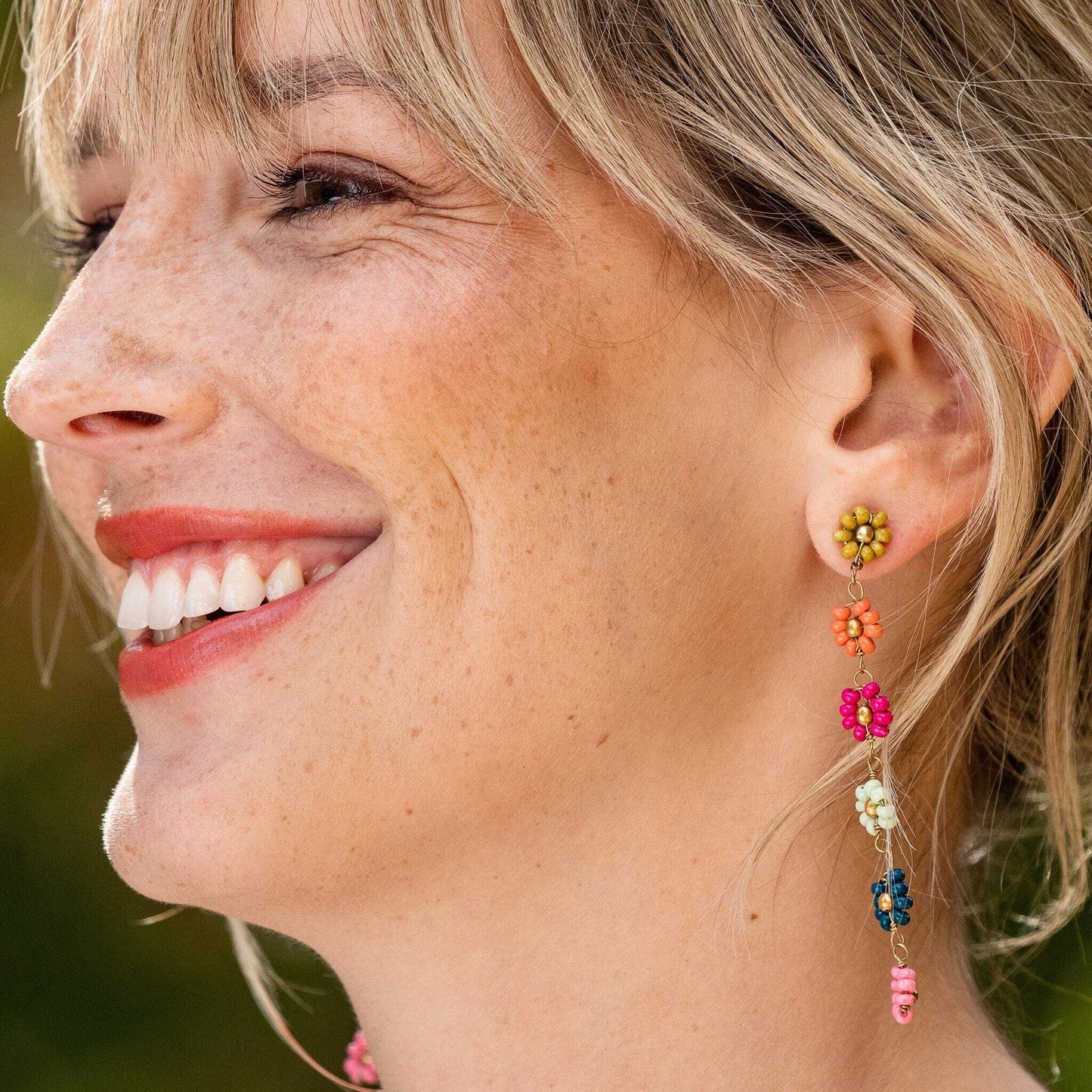 Load image into Gallery viewer, Amanda Multi Color Flower Beaded Dangle Earrings Rainbow Earrings
