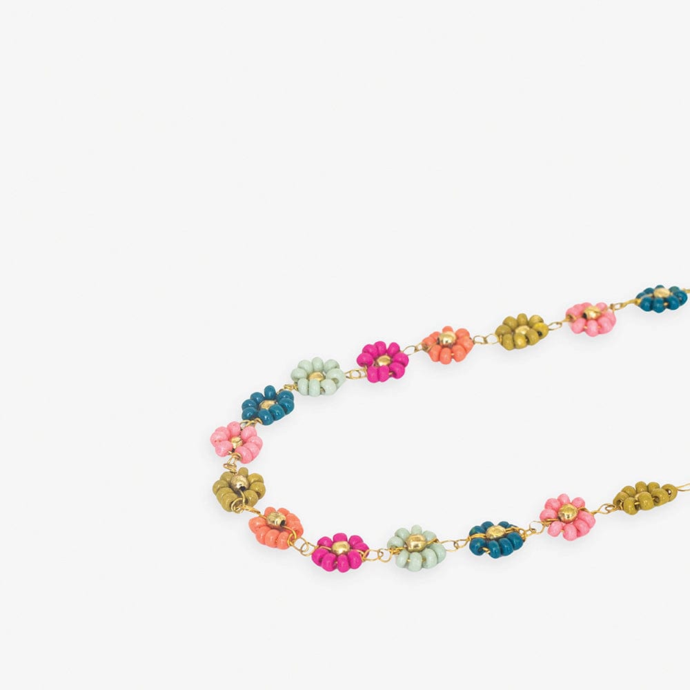 Amanda Multi Color Flowers Beaded Necklace Rainbow
